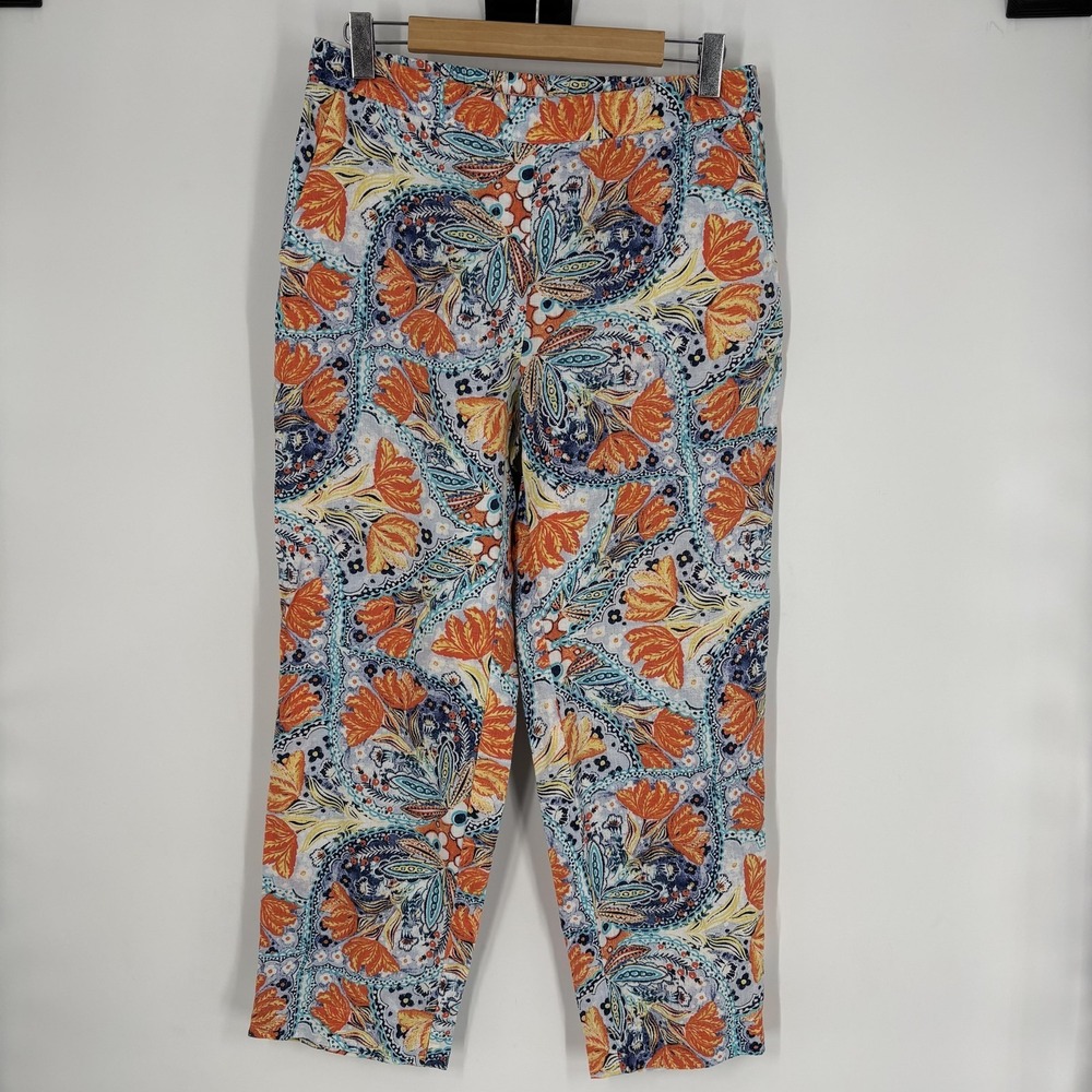Chicos Linen Ankle Pants Womens 0.5 Multicolor Floral Print Pull On Lightweight